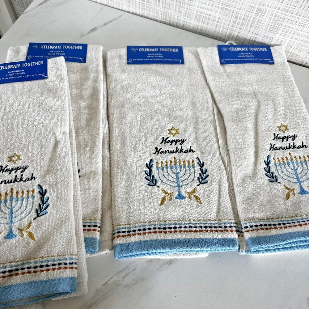 Jewish Menorah Happy Hanukkah Hand Kitchen Towels Set of‎ 4 16